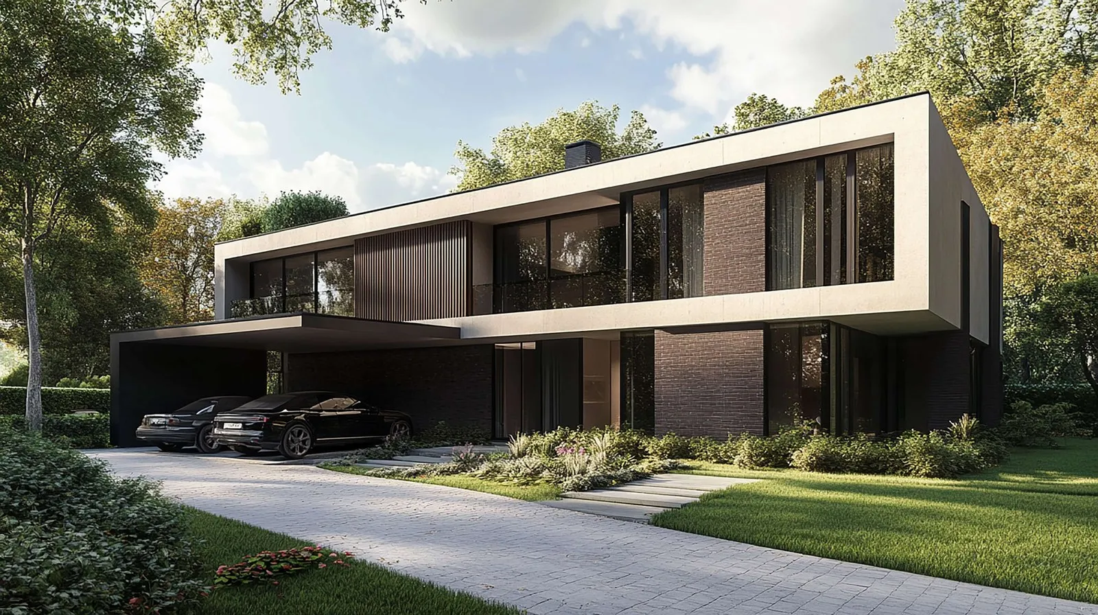 Modern villa exterior at dusk
